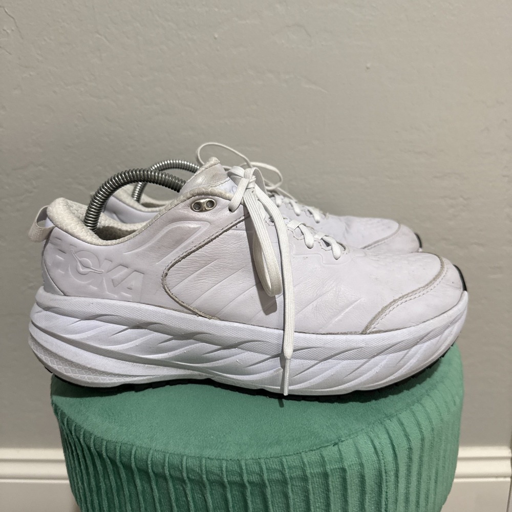 Hoka One One Bondi SR White Leather Men's Size 9.5 Oil Resistant Sneaker